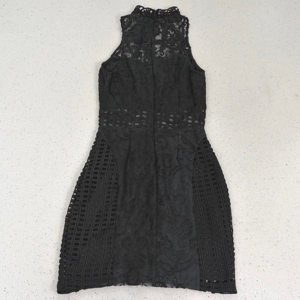 Gothic Black Lace Bodycon Mini Dress High Neck Sheer Panel‎ Cocktail Tobi Alt XS
